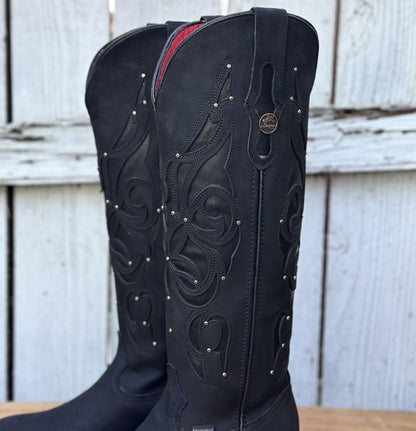 Bota Vaquera Negra de Tubo Alto con Estoperoles para Mujer | CB-Ruby (4)