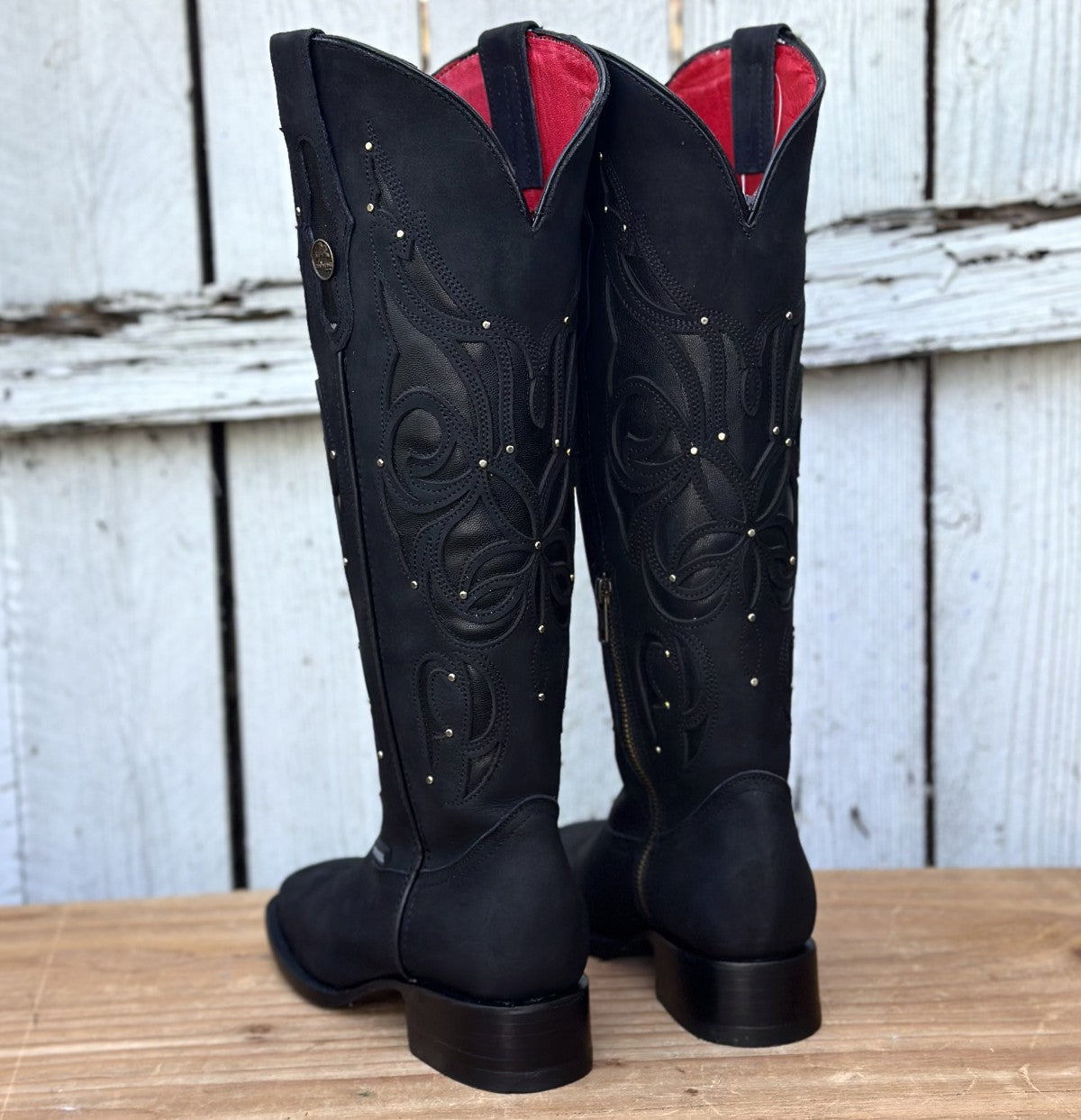 Bota Vaquera Negra de Tubo Alto con Estoperoles para Mujer | CB-Ruby (5)
