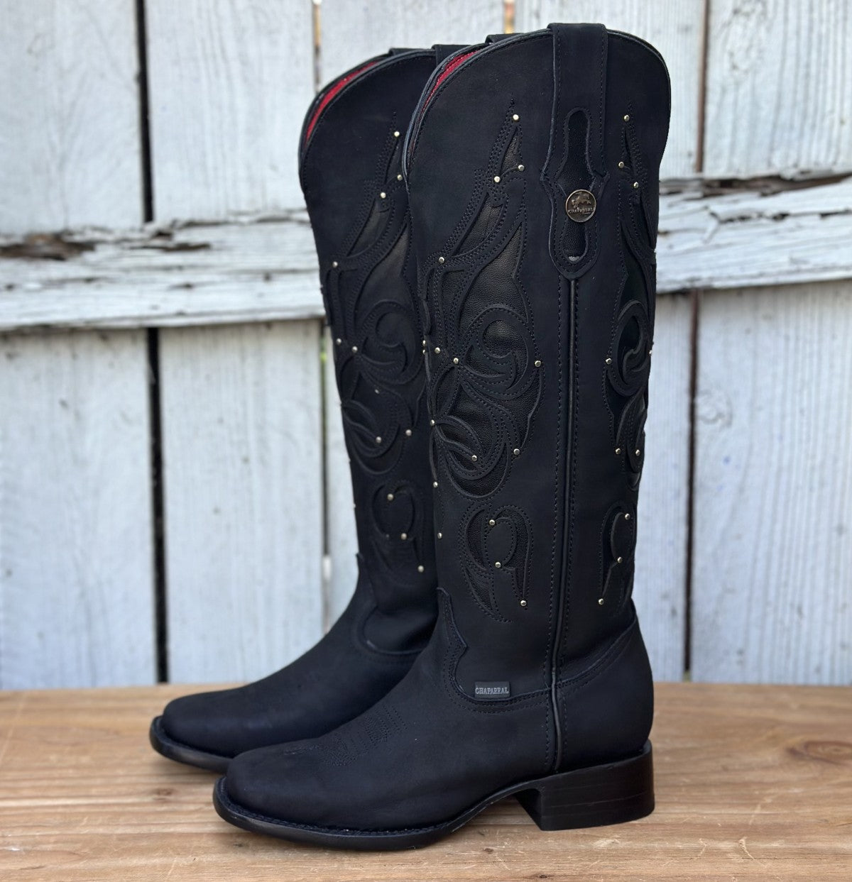Bota Vaquera Negra de Tubo Alto con Estoperoles para Mujer | CB-Ruby (6)