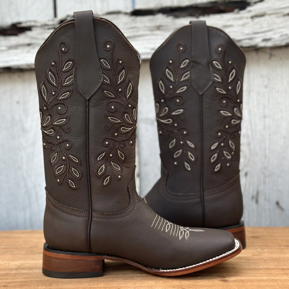 Bota Vaquera Café con Bordado Floral para Mujer | SB-Margie (2)