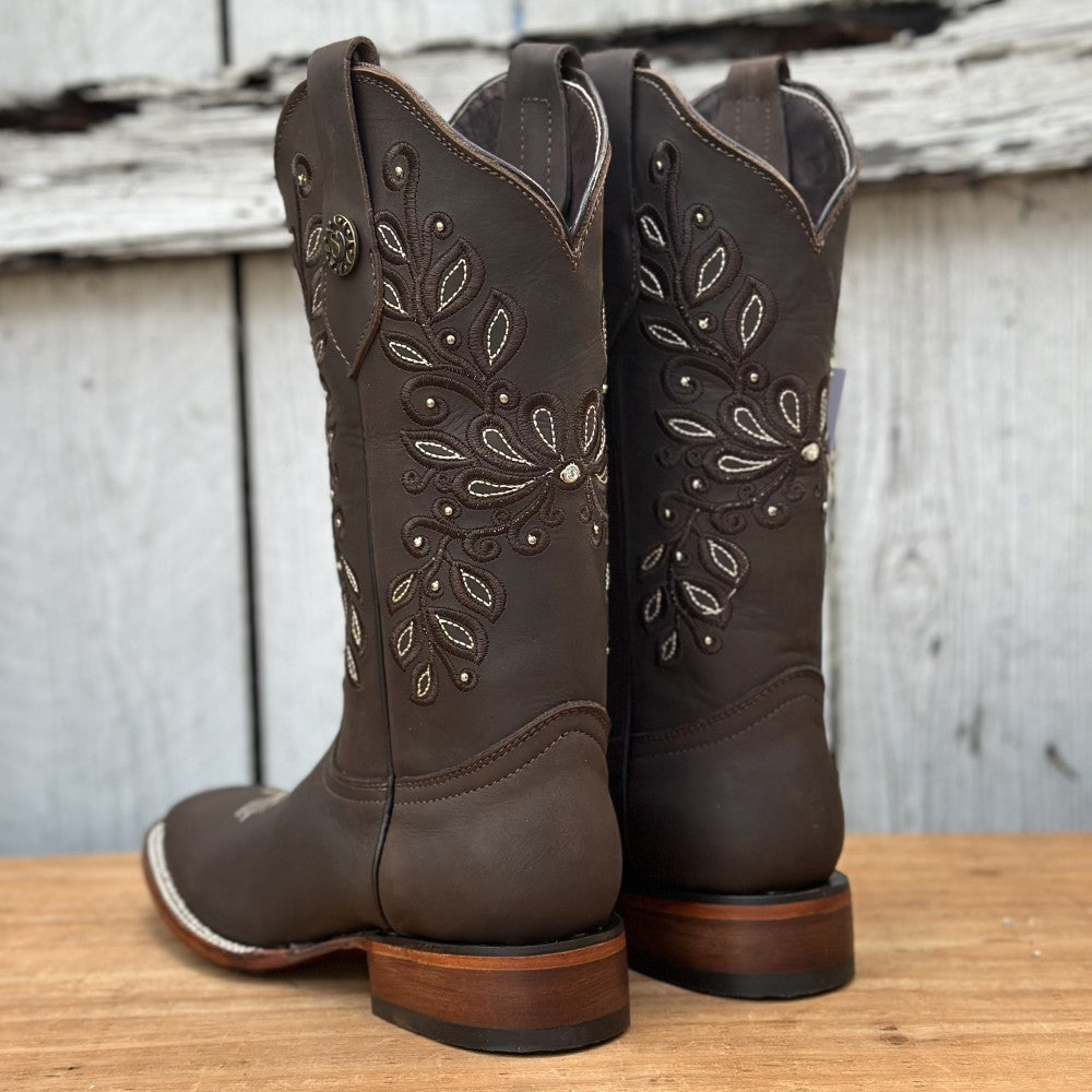 Bota Vaquera Café con Bordado Floral para Mujer | SB-Margie (3)