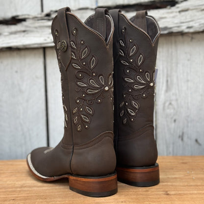 Bota Vaquera Café con Bordado Floral para Mujer | SB-Margie (3)