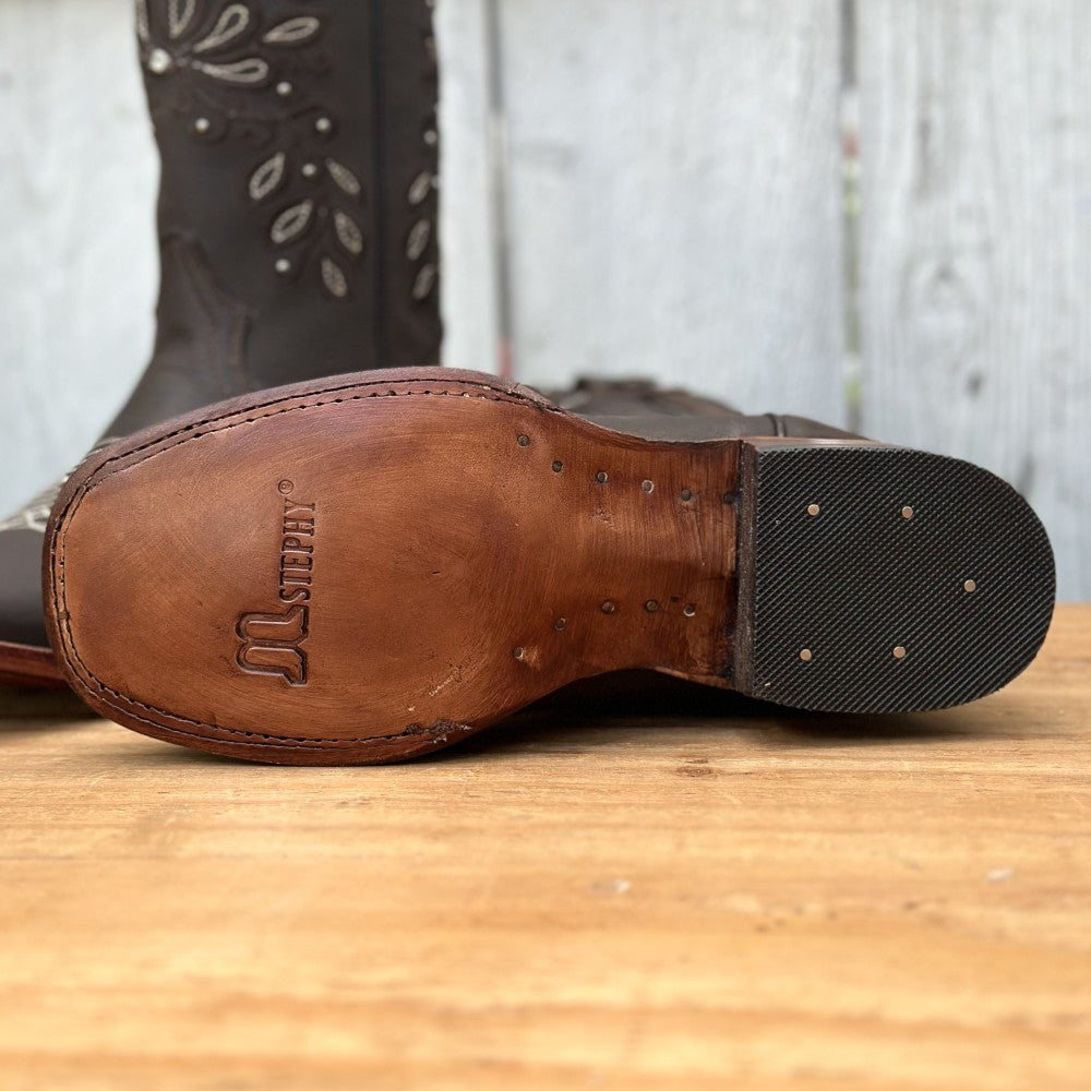 Bota Vaquera Café con Bordado Floral para Mujer | SB-Margie | Suela de Vaqueta