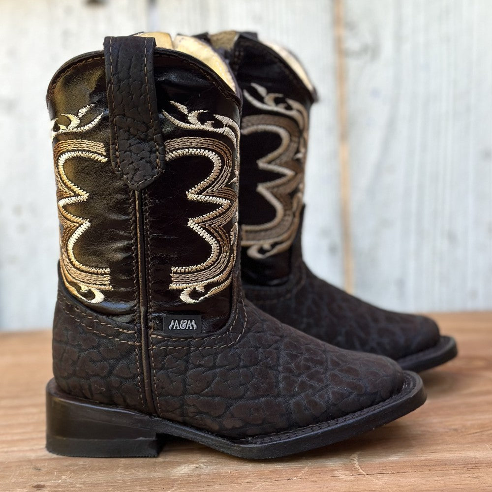 Bota Vaquera Café de Cuello de Toro para Niño | DA-MIlán | Hecho en Mexico