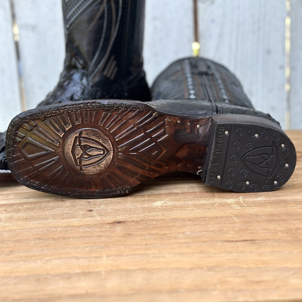Bota Vaquera Exótica Negra Imitación Caimán para Hombre | RC-7101 | Suela de Vaqueta