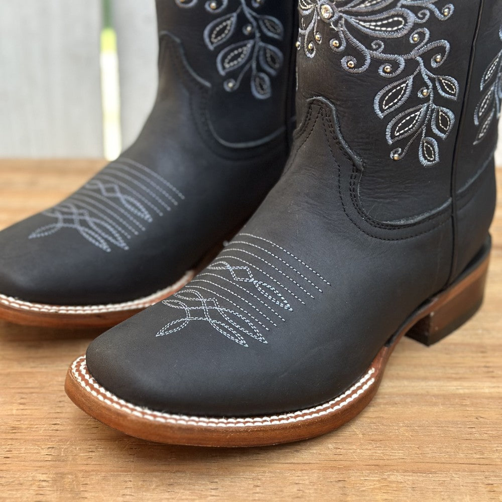 Bota Vaquera Negra con Bordado Floral para Mujer | SB-Margie (3)