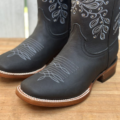 Bota Vaquera Negra con Bordado Floral para Mujer | SB-Margie (3)