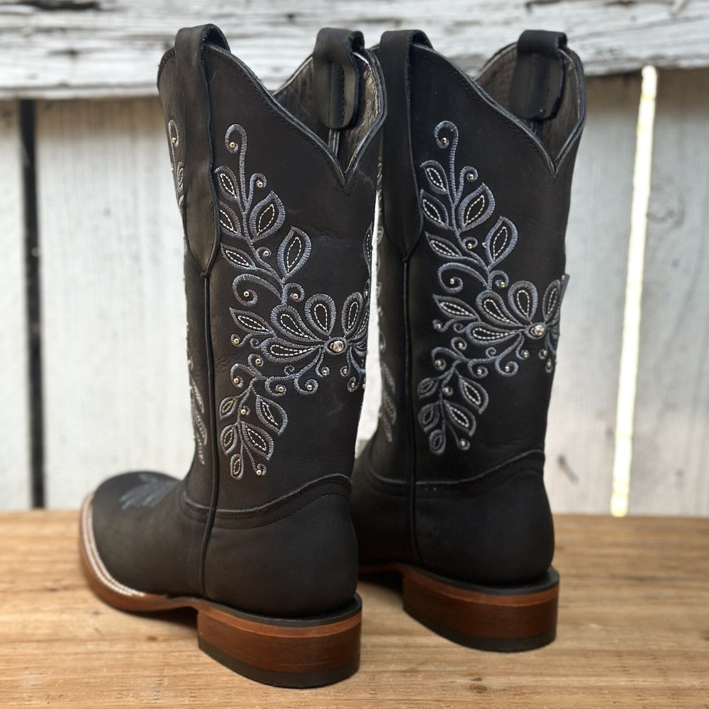 Bota Vaquera Negra con Bordado Floral para Mujer | SB-Margie (4)
