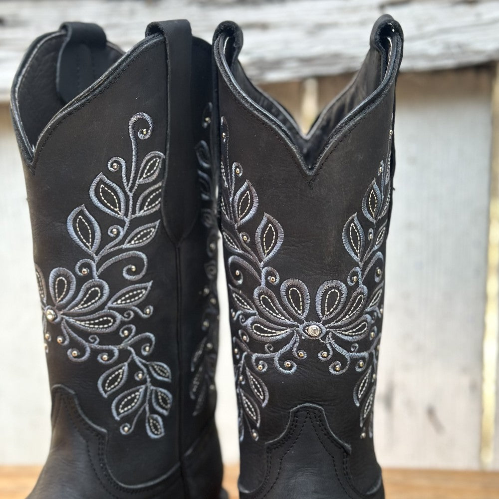 Bota Vaquera Negra con Bordado Floral para Mujer | SB-Margie (5)