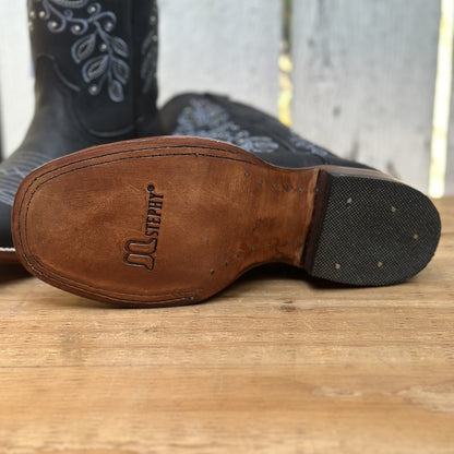 Bota Vaquera Negra con Bordado Floral para Mujer | SB-Margie (6)