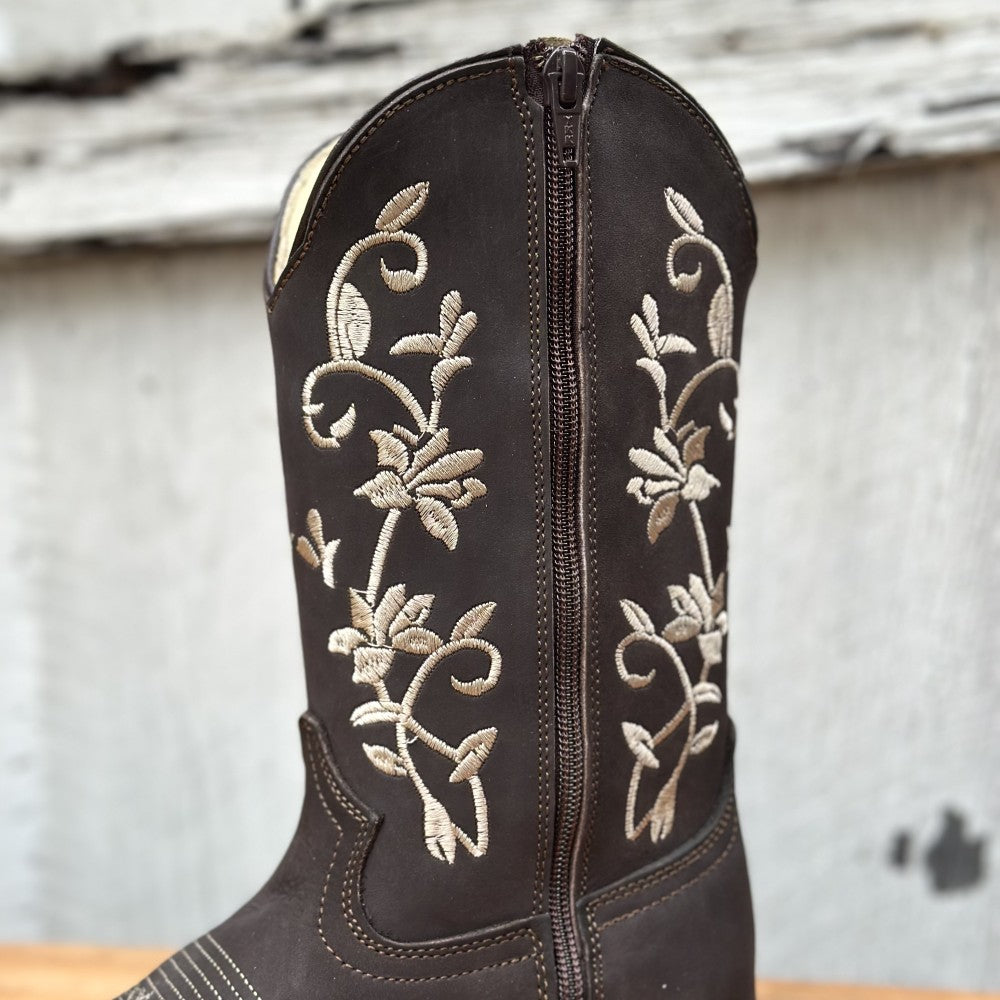 Bota Vaquera Café con Bordado Floral para Mujer | SB-430 | Botas Mexicanas (3)