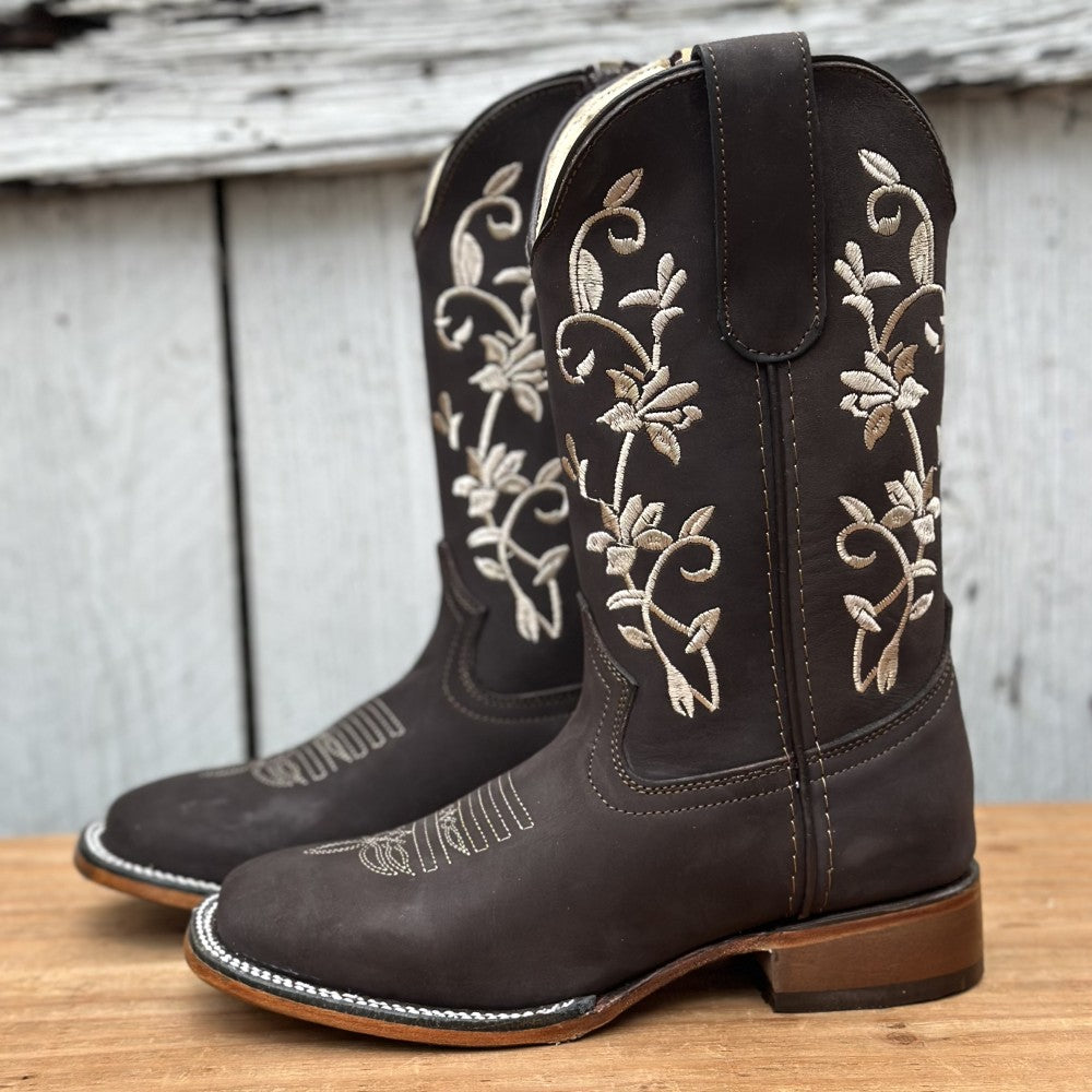 Bota Vaquera Café con Bordado Floral para Mujer | SB-430 | Botas Mexicanas (2)