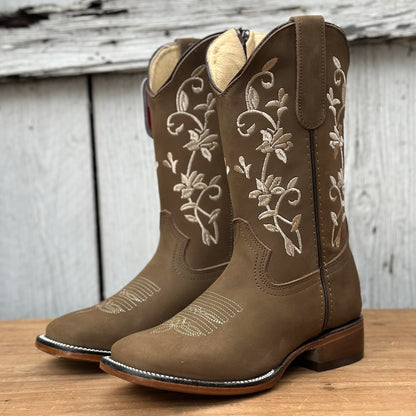 Bota Vaquera Tan con Bordado Floral para Mujer | SB-430