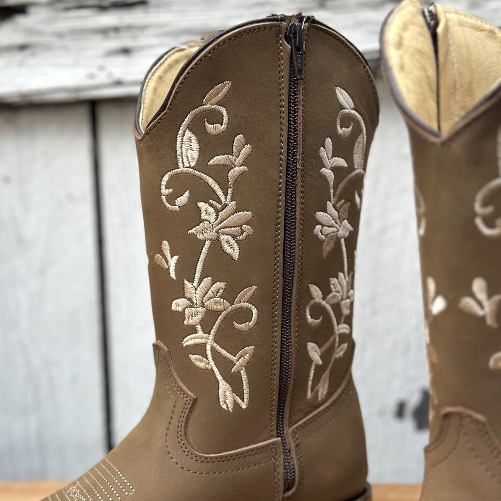 Bota Vaquera Tan con Bordado Floral para Mujer | SB-430 | (2)