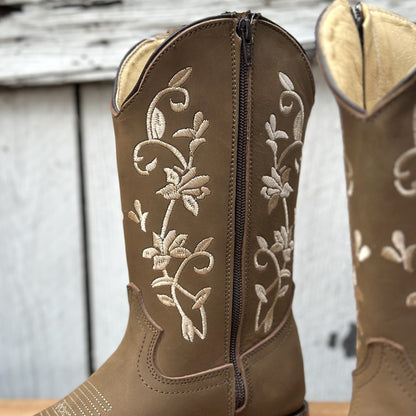 Bota Vaquera Tan con Bordado Floral para Mujer | SB-430 | (2)