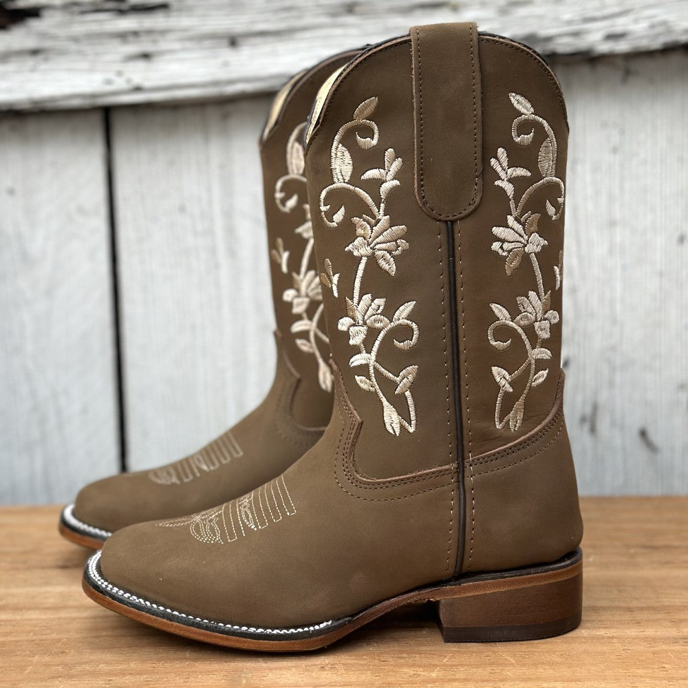 Bota Vaquera Tan con Bordado Floral para Mujer | SB-430