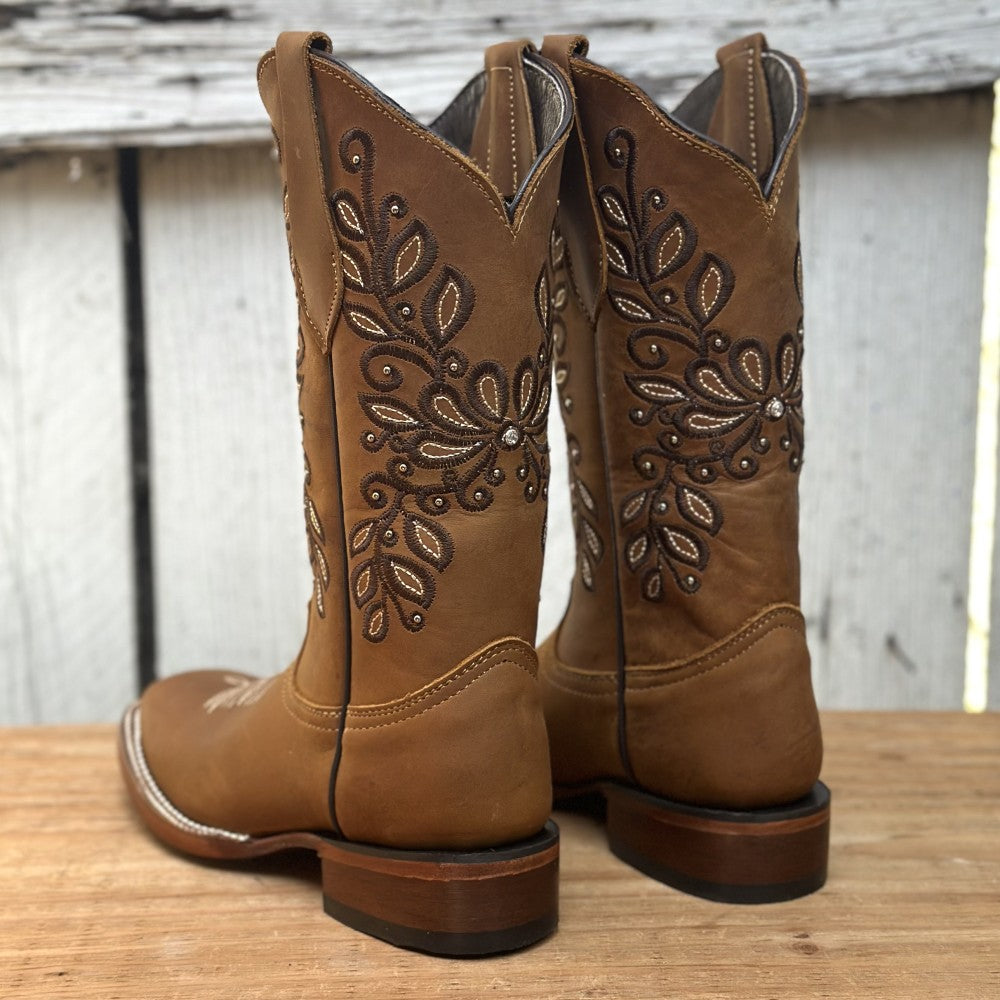 Bota Vaquera Tan con Bordado Floral para Mujer | SB-Margie (3)