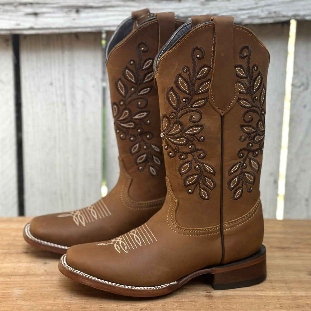 Bota Vaquera Tan con Bordado Floral para Mujer | SB-Margie (2)