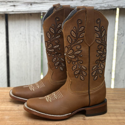 Bota Vaquera Tan con Bordado Floral para Mujer | SB-Margie (2)
