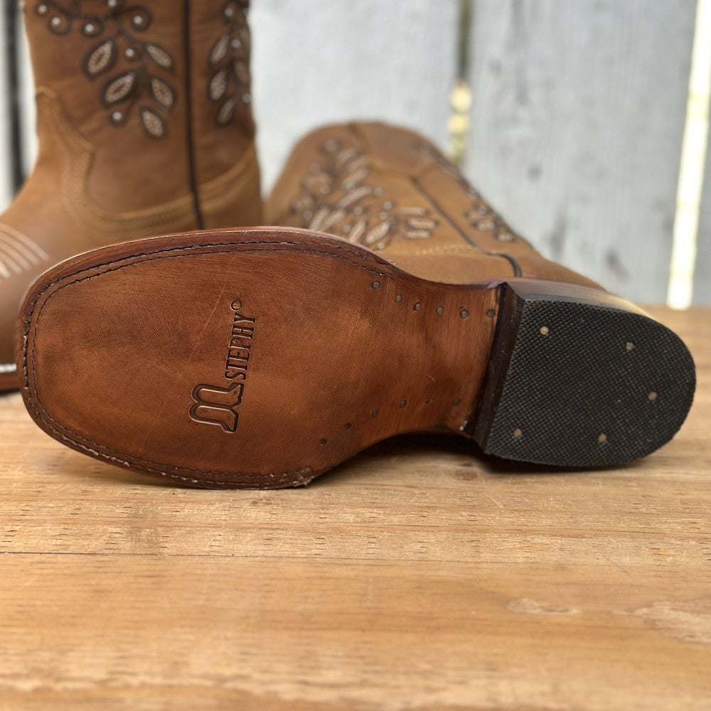 Bota Vaquera Tan con Bordado Floral para Mujer | SB-Margie (4)