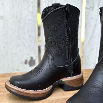 Bota Vaquera Negra de Piel Floter para Niño | DA-Pepe | Con cierre lateral
