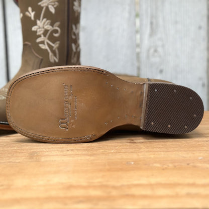 Bota Vaquera Tan con Bordado Floral para Mujer | SB-430 | Suela de Vaqueta