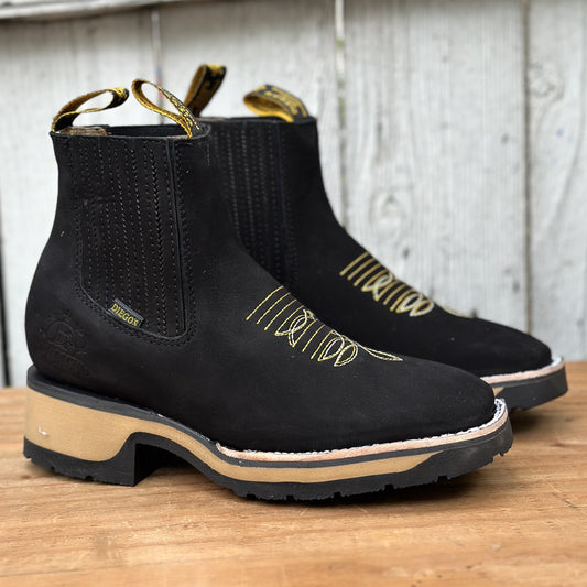 Botin Vaquero de Nobuck Negro con Suela de Goma para Hombre | DB-755