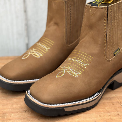 Botin Vaquero de Nobuck Color Papaya con Suela de Goma para Hombre | DB-755 | Suela Doble Densidad | Botines Vaqueros Mexicanos