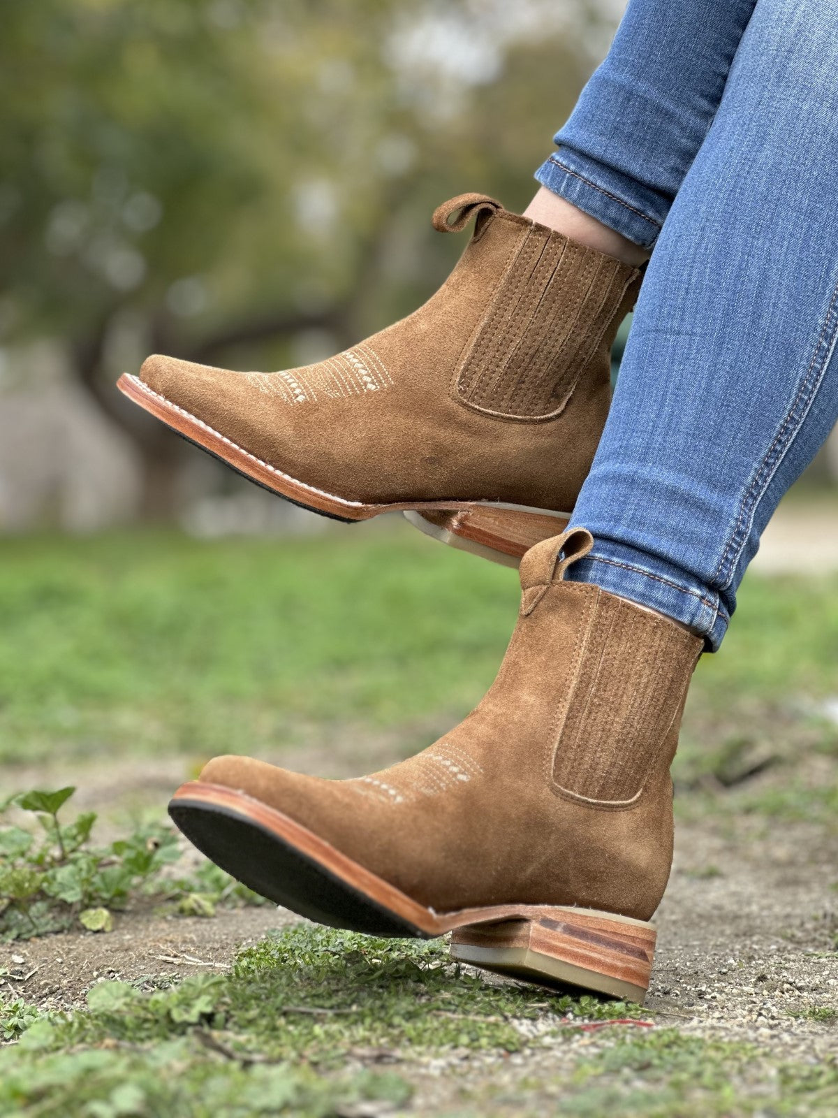 JB-723D Gold Botin Vaquero Botines Vaqueros de Gamuza para Mujer