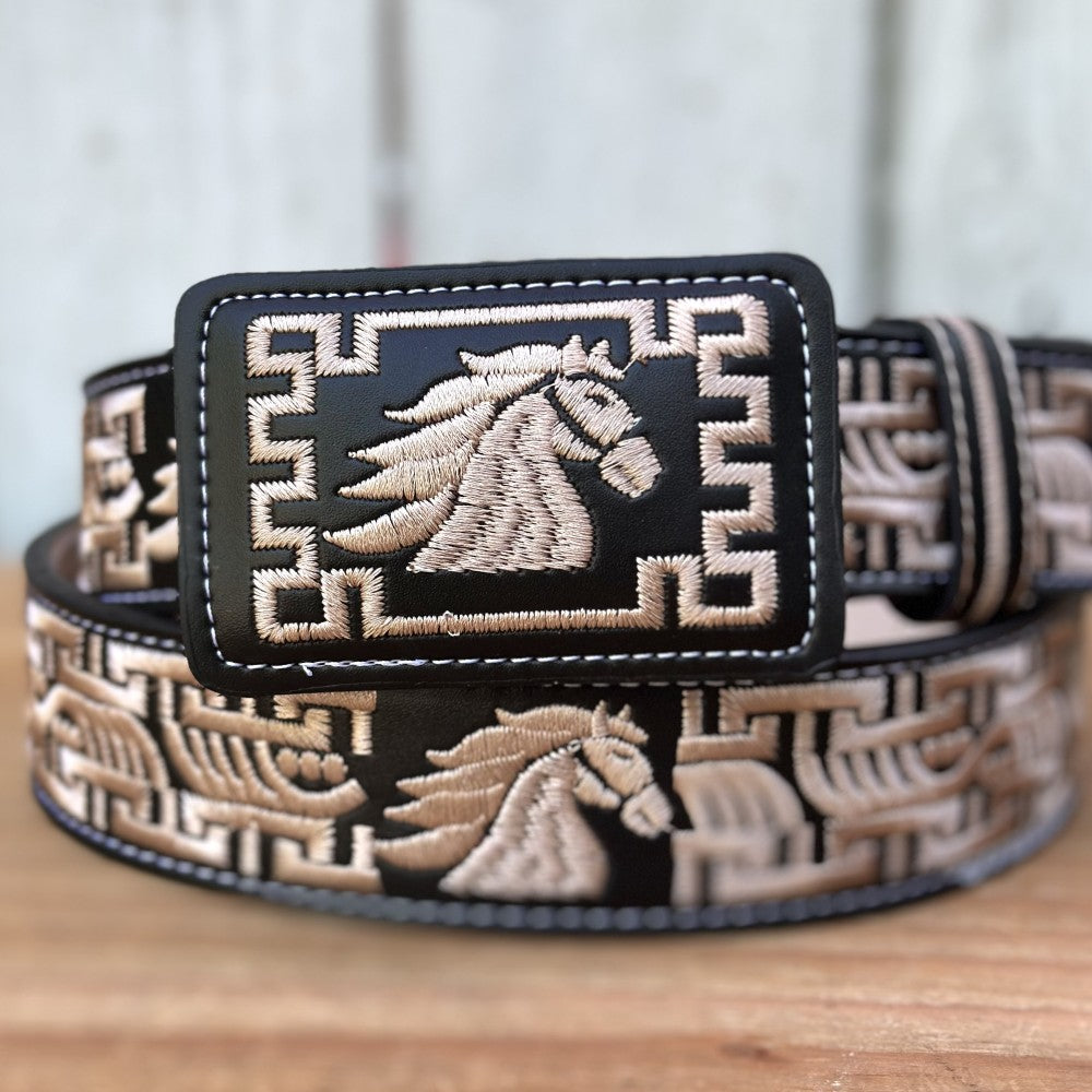 Cinturón Vaquero "Caballo" Negro y Beige - Cinturones Vaqueros para Hombre (4)