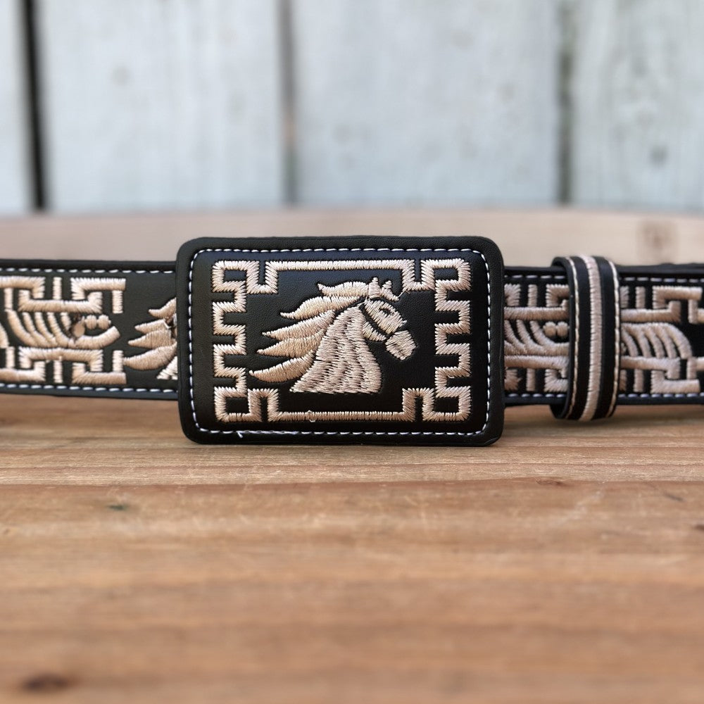 Cinturón Vaquero "Caballo" Negro y Beige - Cinturones Vaqueros para Hombre (2)