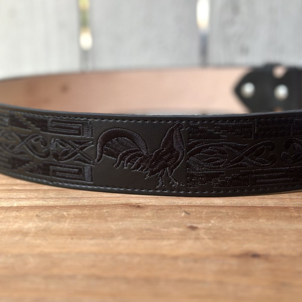 Cinturón Vaquero "Gallo" Negro de 2" con Bordado para Hombre (6)