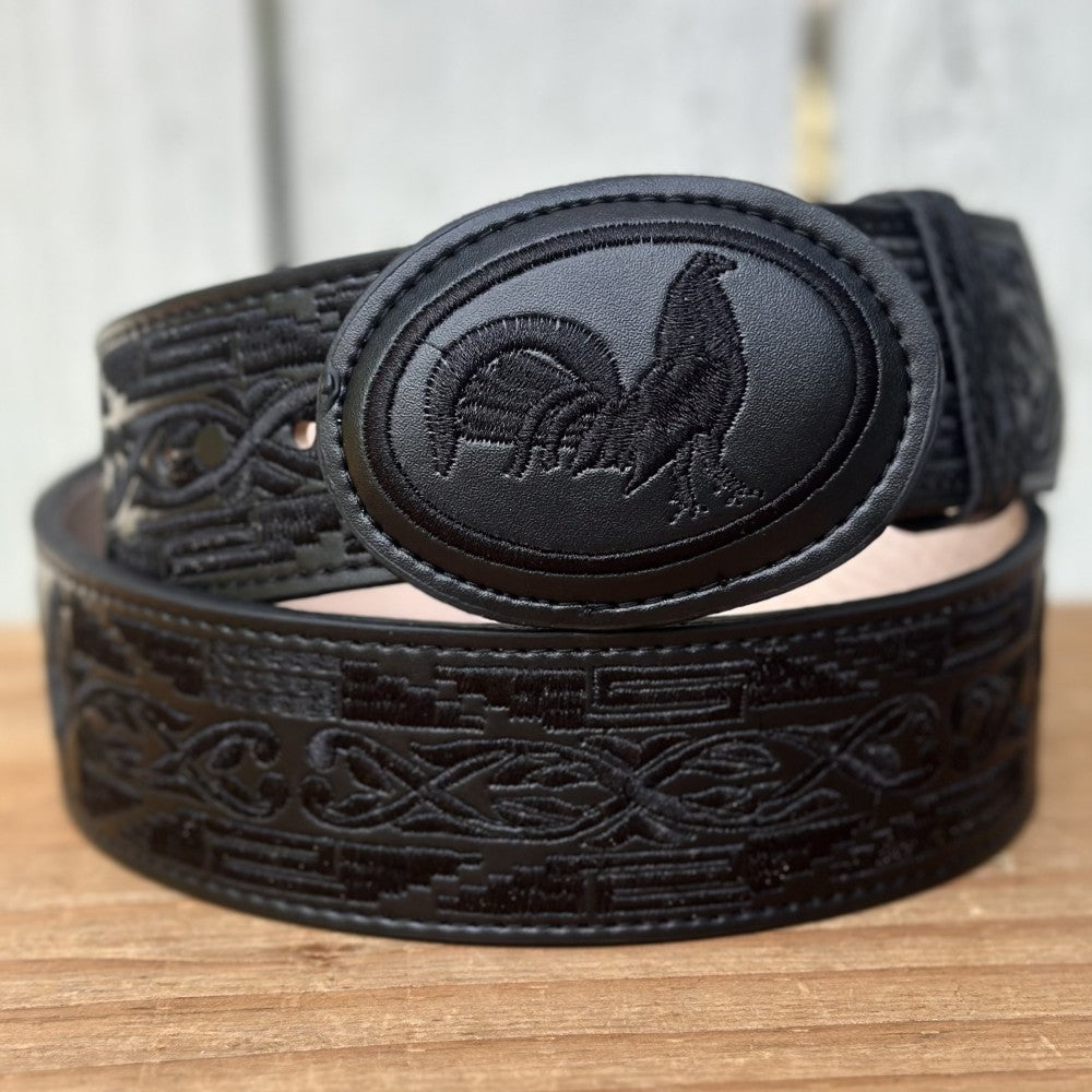 Cinturón Vaquero "Gallo" Negro de 2" con Bordado para Hombre (4)