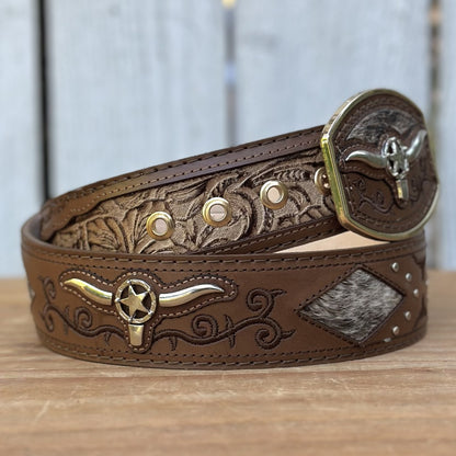 Cinturon Vaquero "Long Horn" Café - Cinturones Vaqueros para Hombre - Cinturones Vaqueros Mexicanos (7)