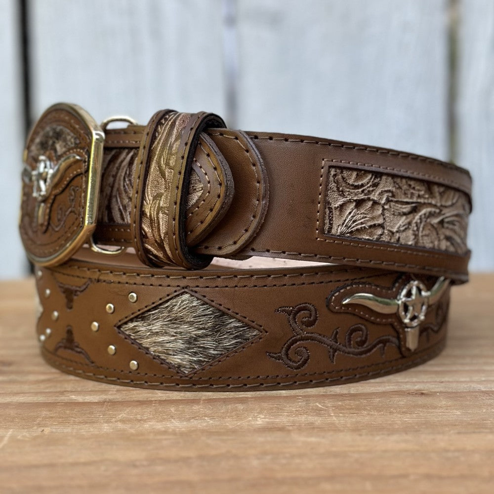 Cinturon Vaquero "Long Horn" Café - Cinturones Vaqueros para Hombre - Cinturones Vaqueros Mexicanos (6)
