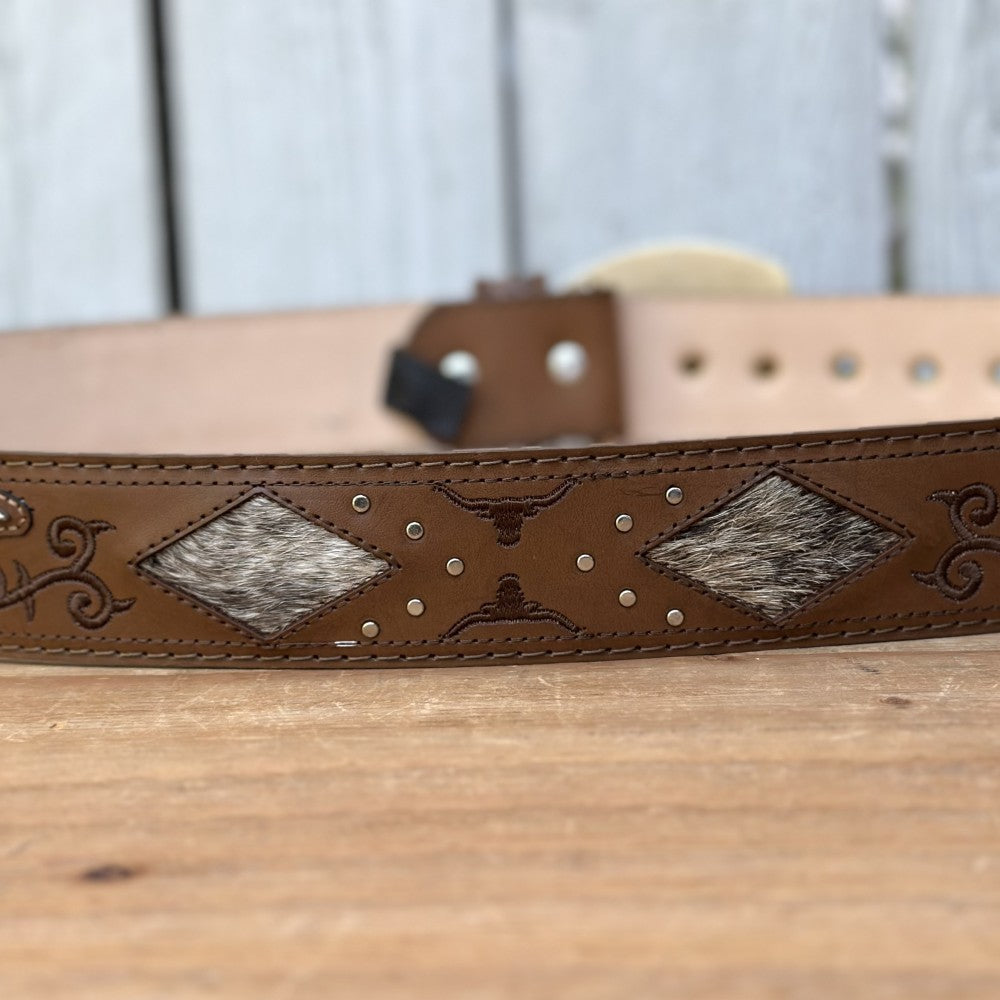 Cinturon Vaquero "Long Horn" Café - Cinturones Vaqueros para Hombre - Cinturones Vaqueros Mexicanos (3)