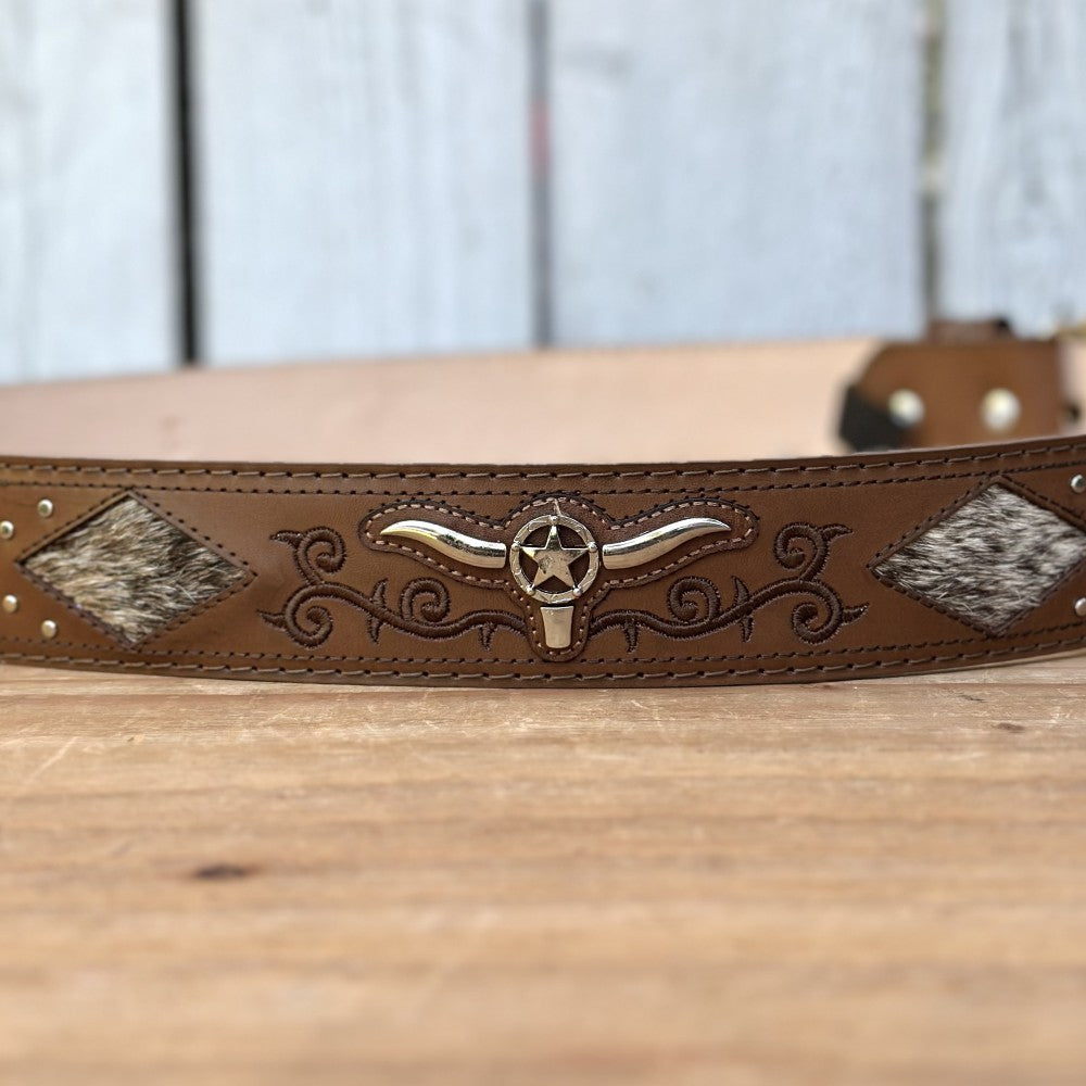 Cinturon Vaquero "Long Horn" Café - Cinturones Vaqueros para Hombre - Cinturones Vaqueros Mexicanos (4)