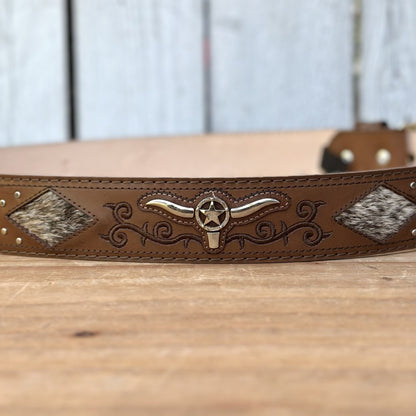 Cinturon Vaquero "Long Horn" Café - Cinturones Vaqueros para Hombre - Cinturones Vaqueros Mexicanos (4)