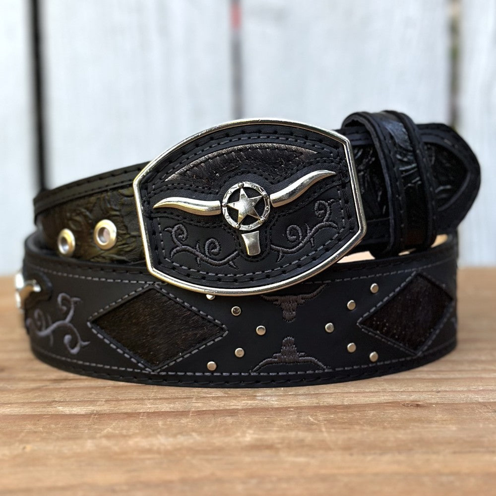 Cinturon Vaquero "Long Horn" Negro - Cinturones Vaqueros para Hombre