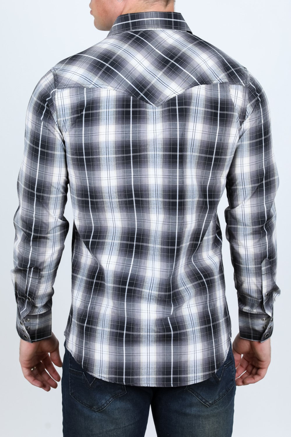 Cuadros MC-200-41 - Camisas Vaqueras de Manga Larga para Hombre - Camisas Vaqueras Negras (2)