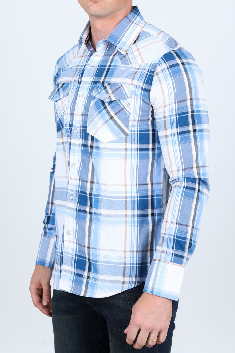 Camisa de Cuadros Azul MC-200-53 - Camisas Vaqueras de Manga Larga para Hombre - Camisas Vaqueras Azul (3)