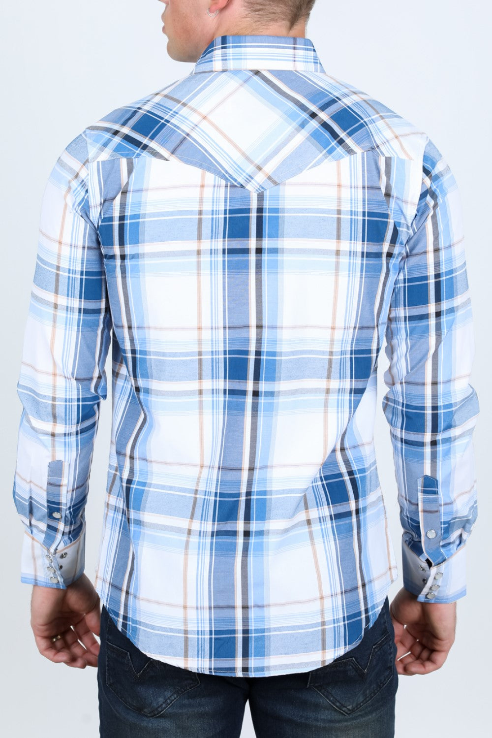 Camisa de Cuadros Azul MC-200-53 - Camisas Vaqueras de Manga Larga para Hombre - Camisas Vaqueras Azul (2)