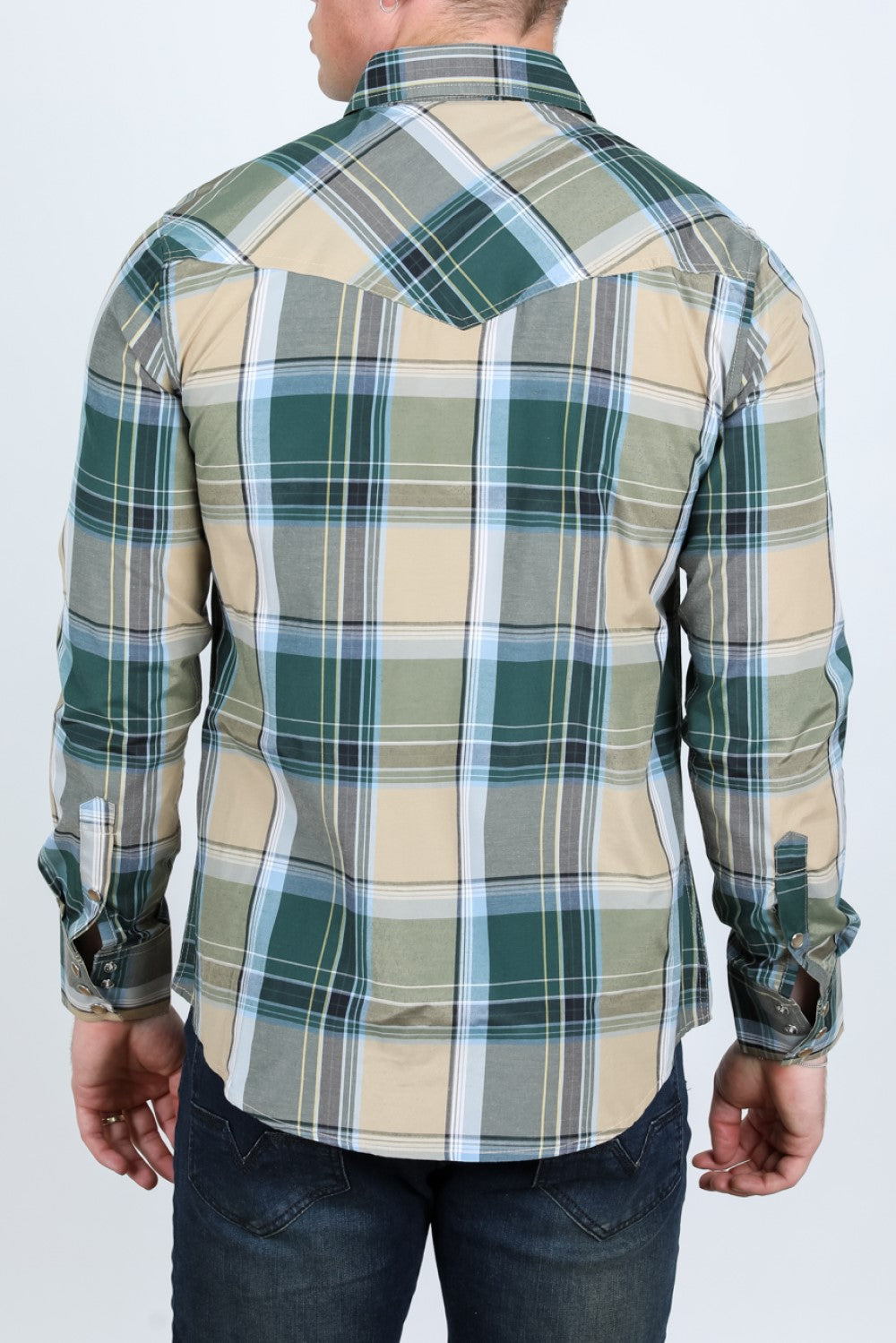Camisa de Cuadros MC-200-54 - Camisas Vaqueras de Manga Larga para Hombre - Camisas Vaqueras Cafe para Hombre (3)