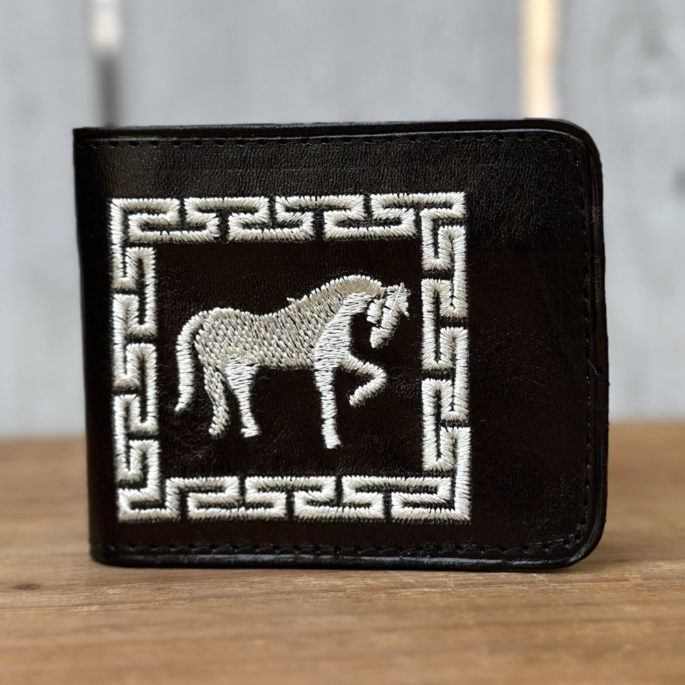 Black Leather Western Wallet with Embroidered Horse