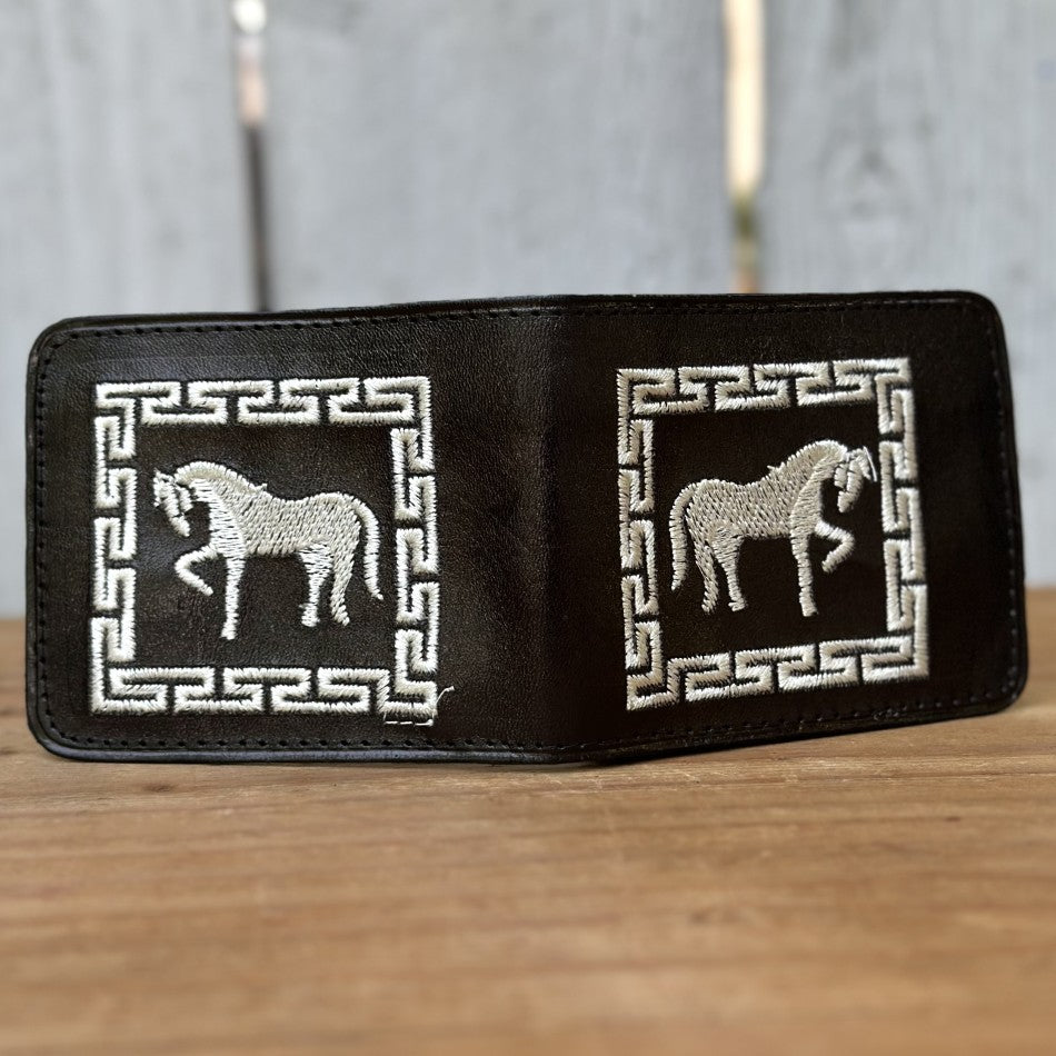 Cartera Vaquera Negra con Caballo Bordado - Carteras Vaqueras Mexicanas de Piel