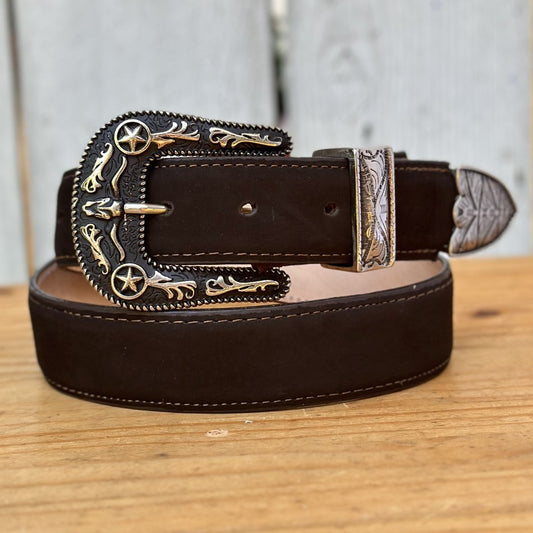 Cinturon Liso con Herraje Moka  - Cinturones Vaqueros para Hombre - CInturones Vaqueros Mexicanos