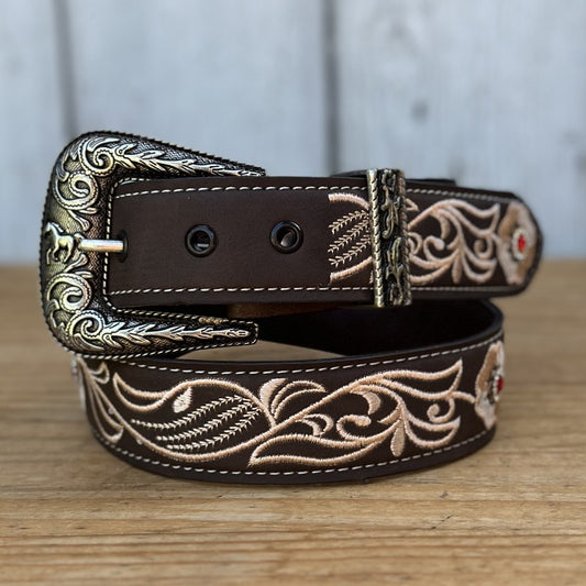 DA-802 Chocolate - Embroidered Western Belts for Women