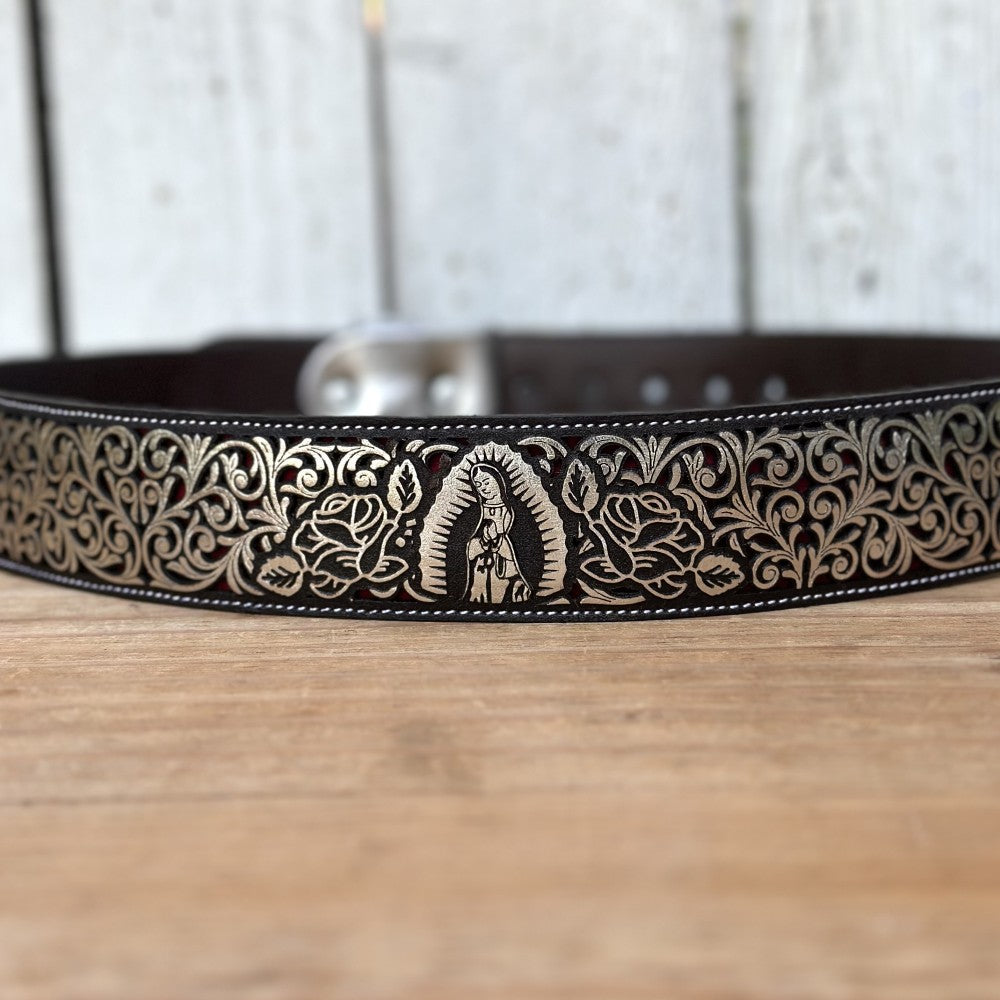 Cinturón Cortado a Láser "Virgen de Guadalupe" Plateado - Cinturones Vaqueros para Hombre (3)