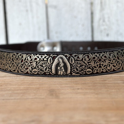 Cinturón Cortado a Láser "Virgen de Guadalupe" Plateado - Cinturones Vaqueros para Hombre (3)