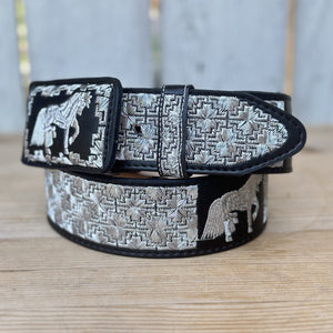 Cinturon Negro Caballo 13193 - Cinturones Vaqueros con Bordado Hilo Metalico - Cinturones Vaqueros para Hombre (4)